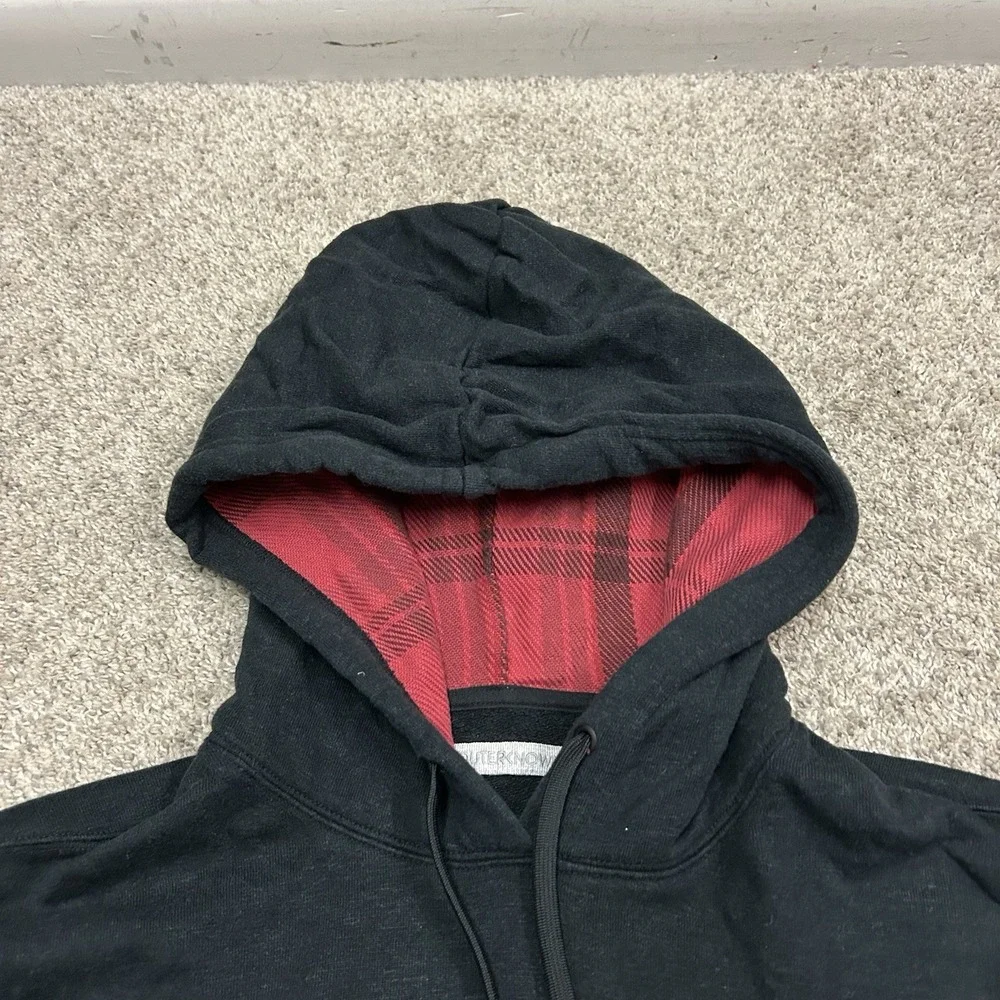 Outerknown Hoodie Mens Large Black Red Plaid Hooded Sweatshirt Hemp Cotton Blend